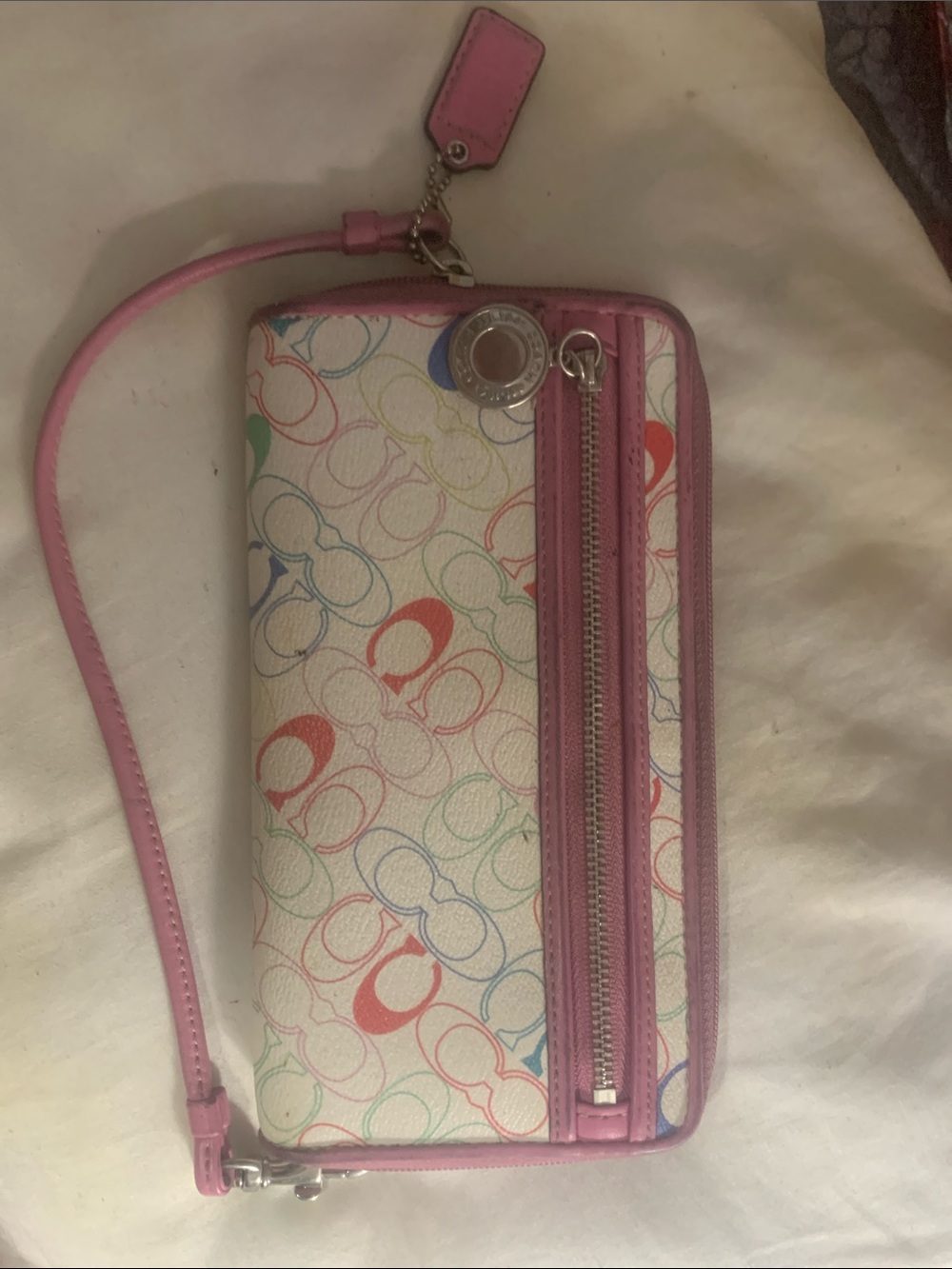 COACH Pink Wristlet Wallet with Multicolor Print